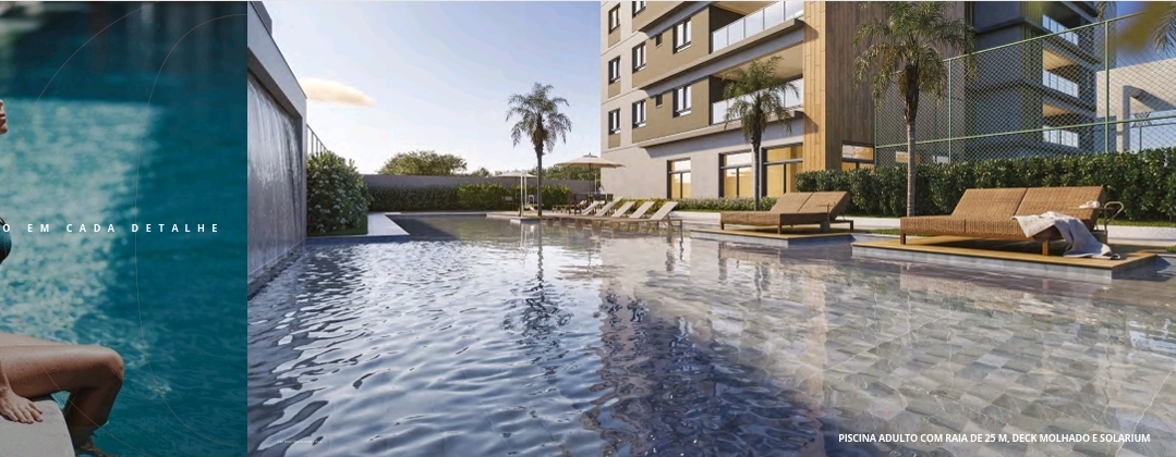 Piscina adulto com raia de 25 m, deck molhado e solarium do Opera São Caetano